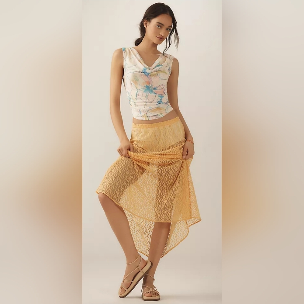 Anthropologie Yellow/Orange Lace Maxi Slip Skirt - Picture 2 of 5